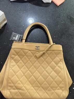 CHANEL Vintage Beige Quilted Lambskin CC Tote, Silver HW, LegitApp Authenticated